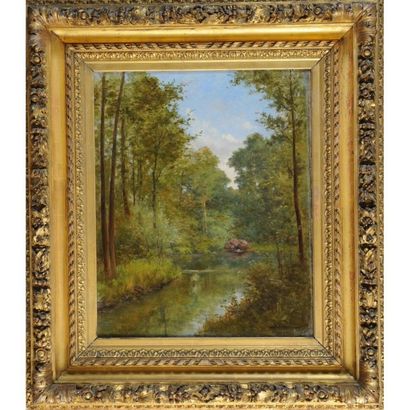 PERDREAU A.
«Paysage lacustre». Toile signée...