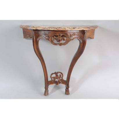 CONSOLE LOUIS XV galbée en bois naturel à...