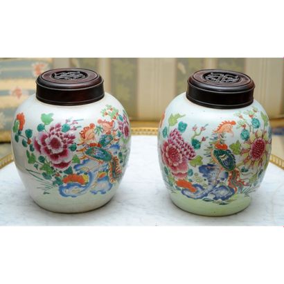PAIRE DE POTS A GINGEMBRE en porcelaine de...