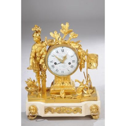 PENDULE LOUIS XVI en bronze doré et marbre...