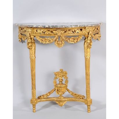 CONSOLE LOUIS XVI de forme demi lune en bois...