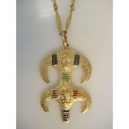 PENDENTIF Aztèque en or et or émaillé et...