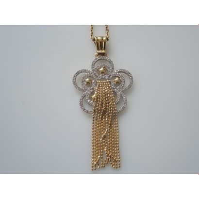 PENDENTIF 2 ors à motif floral serti de pierres...