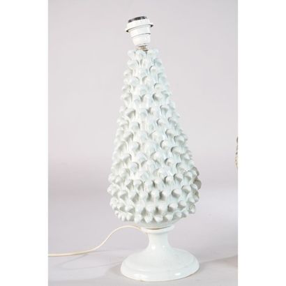 PIED DE LAMPE en céramique émaillée blanche...