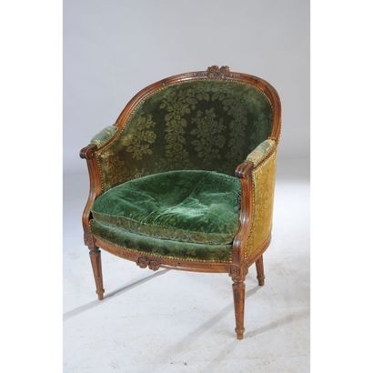 BERGERE LOUIS XVI en bois naturel à large...