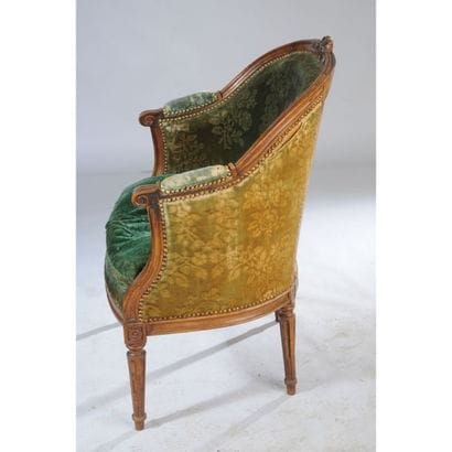 BERGERE LOUIS XVI en bois naturel à large...