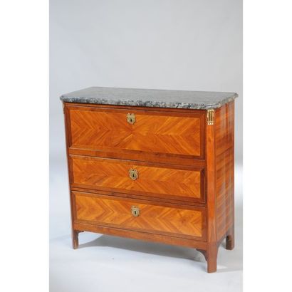 COMMODE SECRETAIRE LOUIS XVI en placage de...