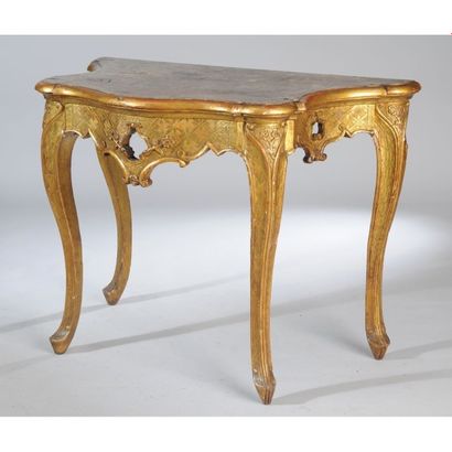 TABLE CONSOLE LOUIS XV en bois doré et sculpté...