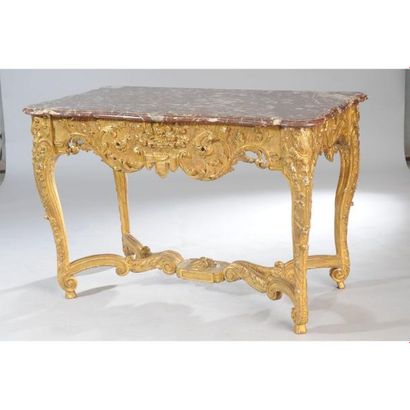 TABLE CONSOLE RÉGENCE en bois doré et sculpté...