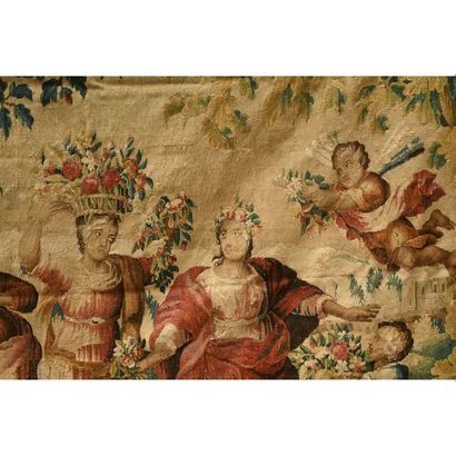 AUBUSSON. Charmante tapisserie en laine à...