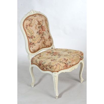 PAIRE DE CHAISES LOUIS XV en bois laqué et...