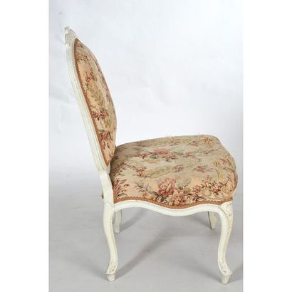 PAIRE DE CHAISES LOUIS XV en bois laqué et...