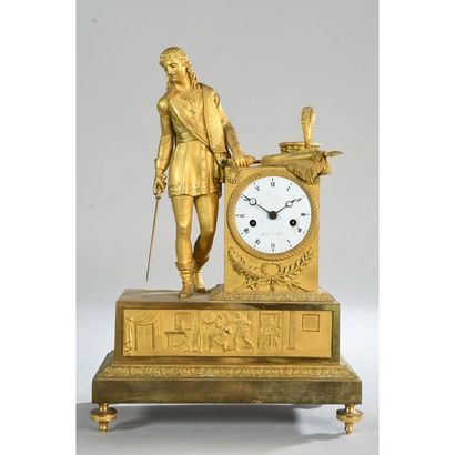 PENDULE ROMANTIQUE en bronze doré représentant...