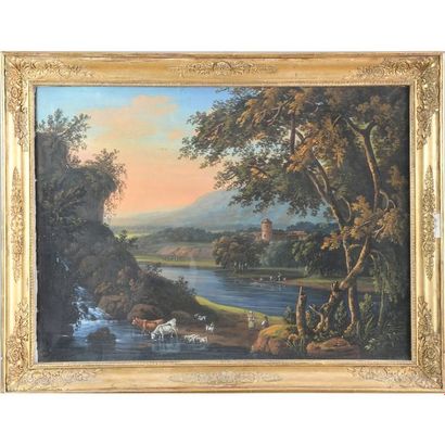ÉCOLE FRANCAISE du XIXè. « Paysage lacustre...