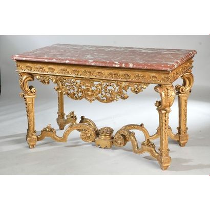 TABLE A GIBIER LOUIS XIV en bois doré et...