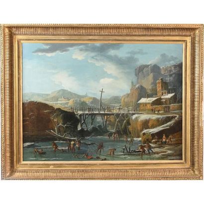 ÉCOLE DU NORD du XIXè. « Scène de patineurs...