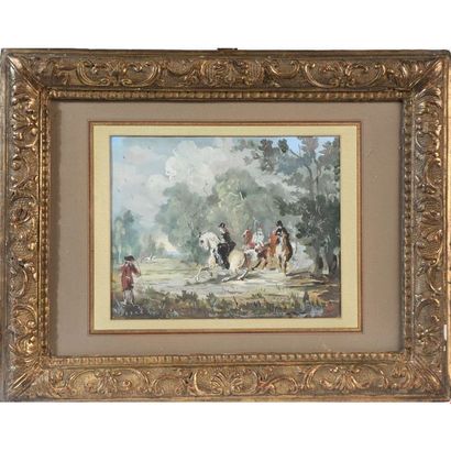 ANONYME du XIXè. « Scène de chasse à courre »....