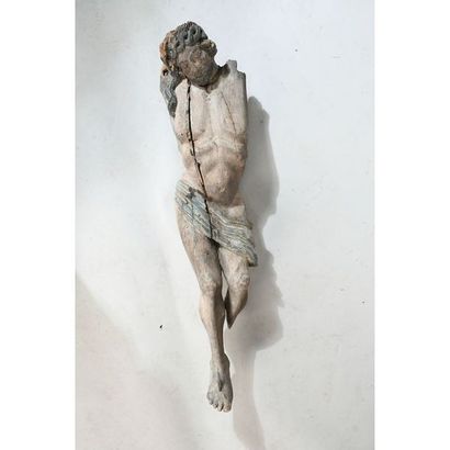 CHRIST DE CALVAIRE en bois rechampi. (Accidents...