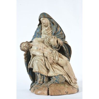 GROUPE en bois polychrome représentant une...