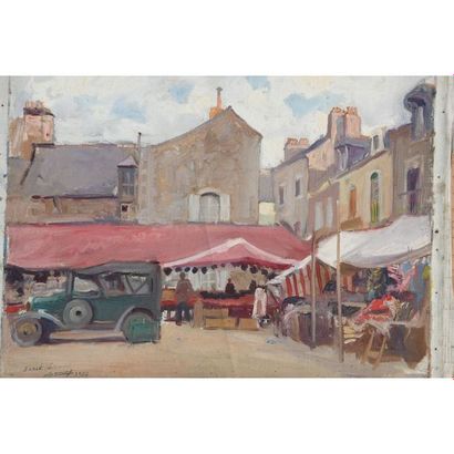 JONAS Lucien. (1880-1947). « Sablé, le marché »....