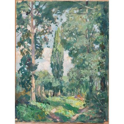 JONAS Lucien. (1880-1947). « Le parc ». Huile...