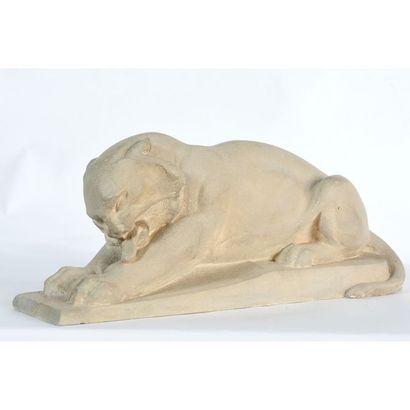BARON H. « Le tigre se léchant ». Sculpture...