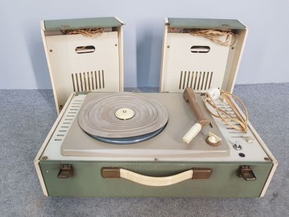 Antique disc player in a case, H 28,5 x W...