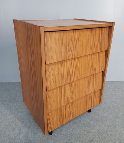 Scandinavian style veneered sideboard opening...