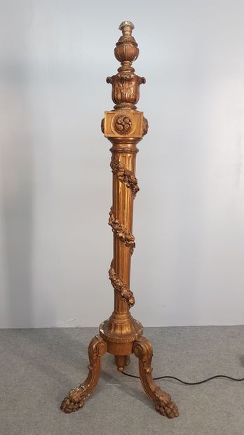 Louis XVI style carved wood electrified candlestick...