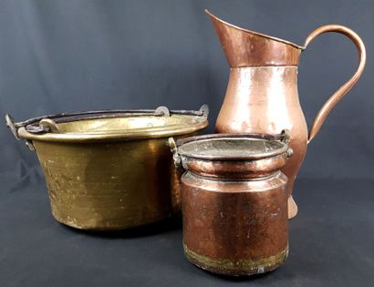 LOT including two cauldrons and a large copper...