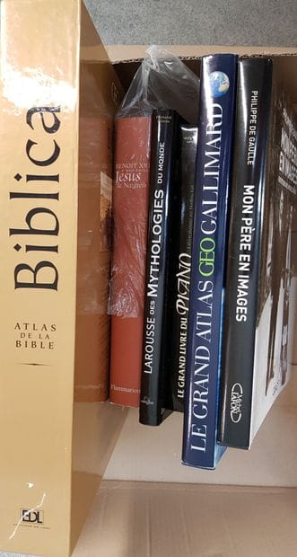 LOT of various books including BIBLICA Atlas...