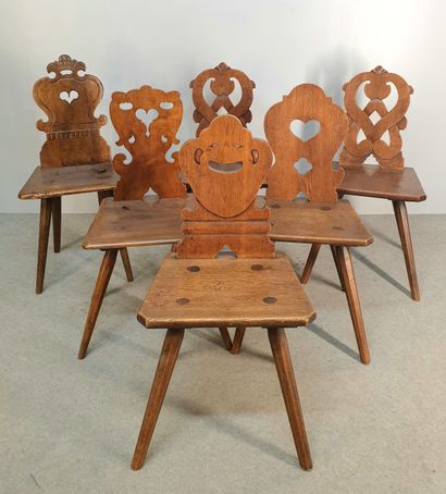 SIX Alsatian CHAIRS : four in oak, two of...