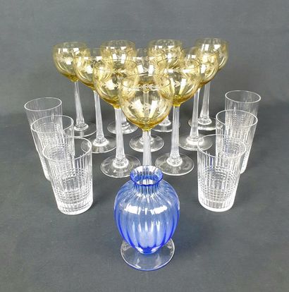 LOT of crystalware: yellow tinted glasses...