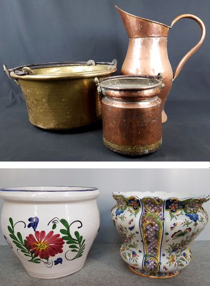 LOT including two cauldrons and a large copper...