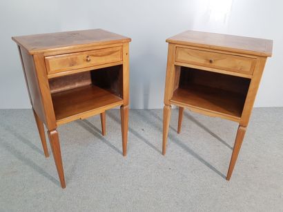 Pair of Louis XVI style walnut and walnut...