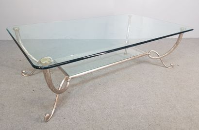 Rectangular coffee table with curved metal...
