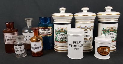 LOT of white porcelain medicine jars with...