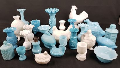 LOT of blue and white opaline, including...