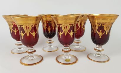 SIX red tinted glass stemmed GLASSES with...