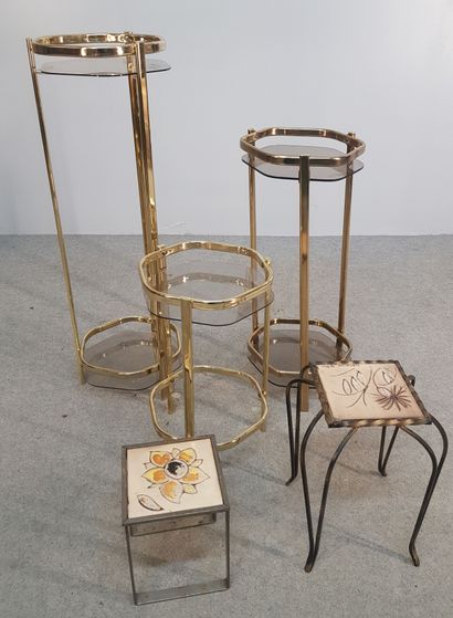 FIVE SELVES: three hexagonal gilded metal...