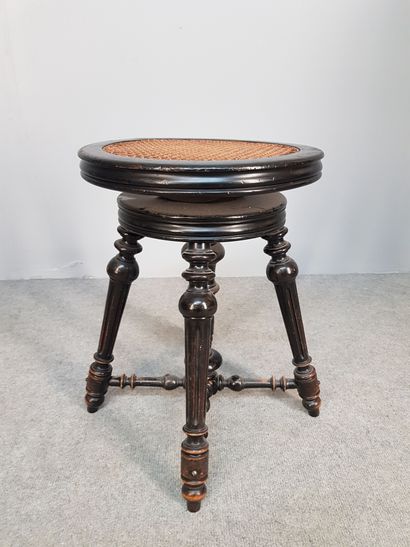 Blackened wood piano TABOURET, X-shaped spacer,...