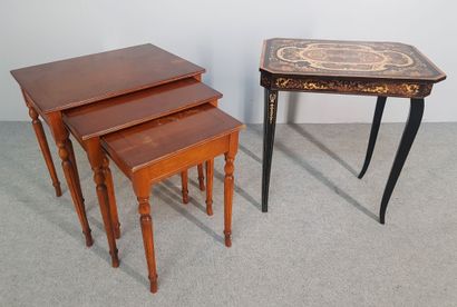 THREE English style GIGOGNE TABLES with sliding...