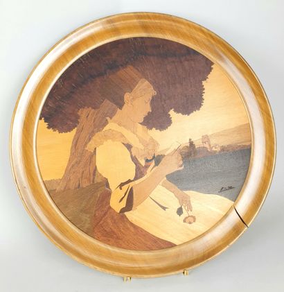 SPINDLER - Round MARQUETRY signed in bottom...