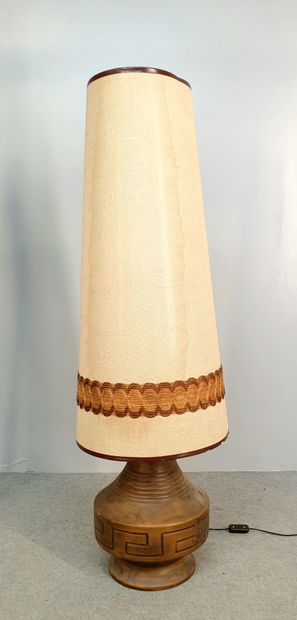 LAMP in brown tinted terracotta, on pedestal,...