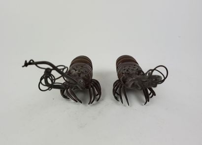 ASIAN ARTS
Two brown patina bronze okimonos...