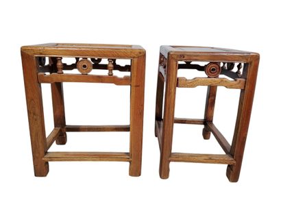 CHINA, 19th century
Pair of elm wood saddles,...