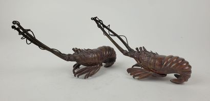 ASIAN ARTS
Two brown patina bronze okimonos...