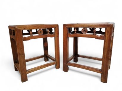 CHINA, 19th century
Pair of elm wood saddles,...