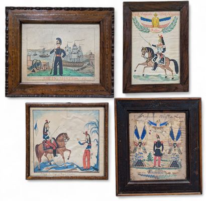 19th century folk art
Four regimental souvenirs
Gouaches...