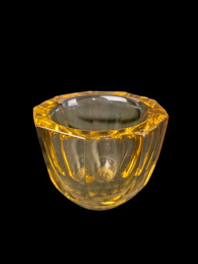 DAUM Nancy France 
Two vases in thick yellow-tinted...